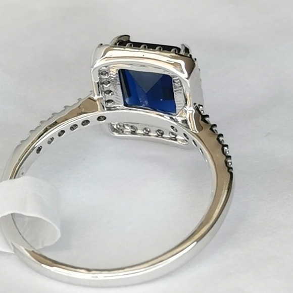 NWT sapphire CZ with halo 14k white gold size 8 - Picture 6 of 8
